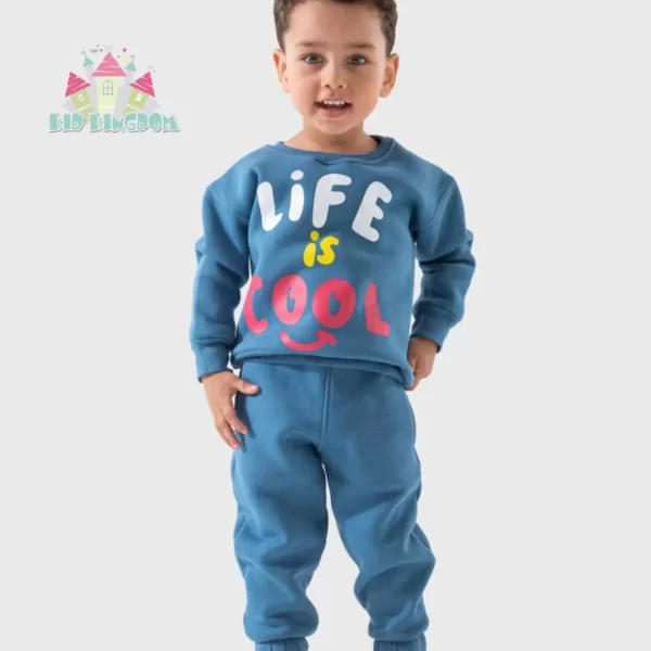 A navy blue "Life is Cool" baby outfit