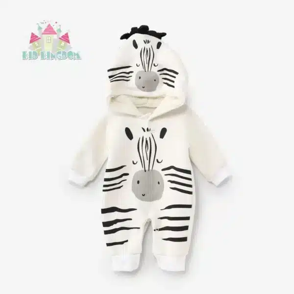 Milton white zebra striped romper with hood