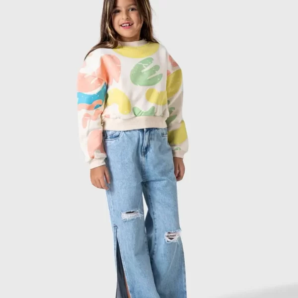 Girls' leaf print sweatshirt