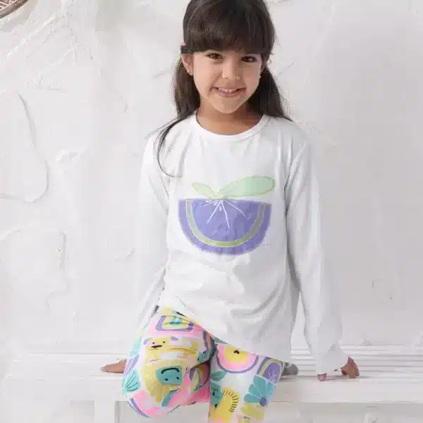 بيجامة خريفي كم برتقالة ابيض